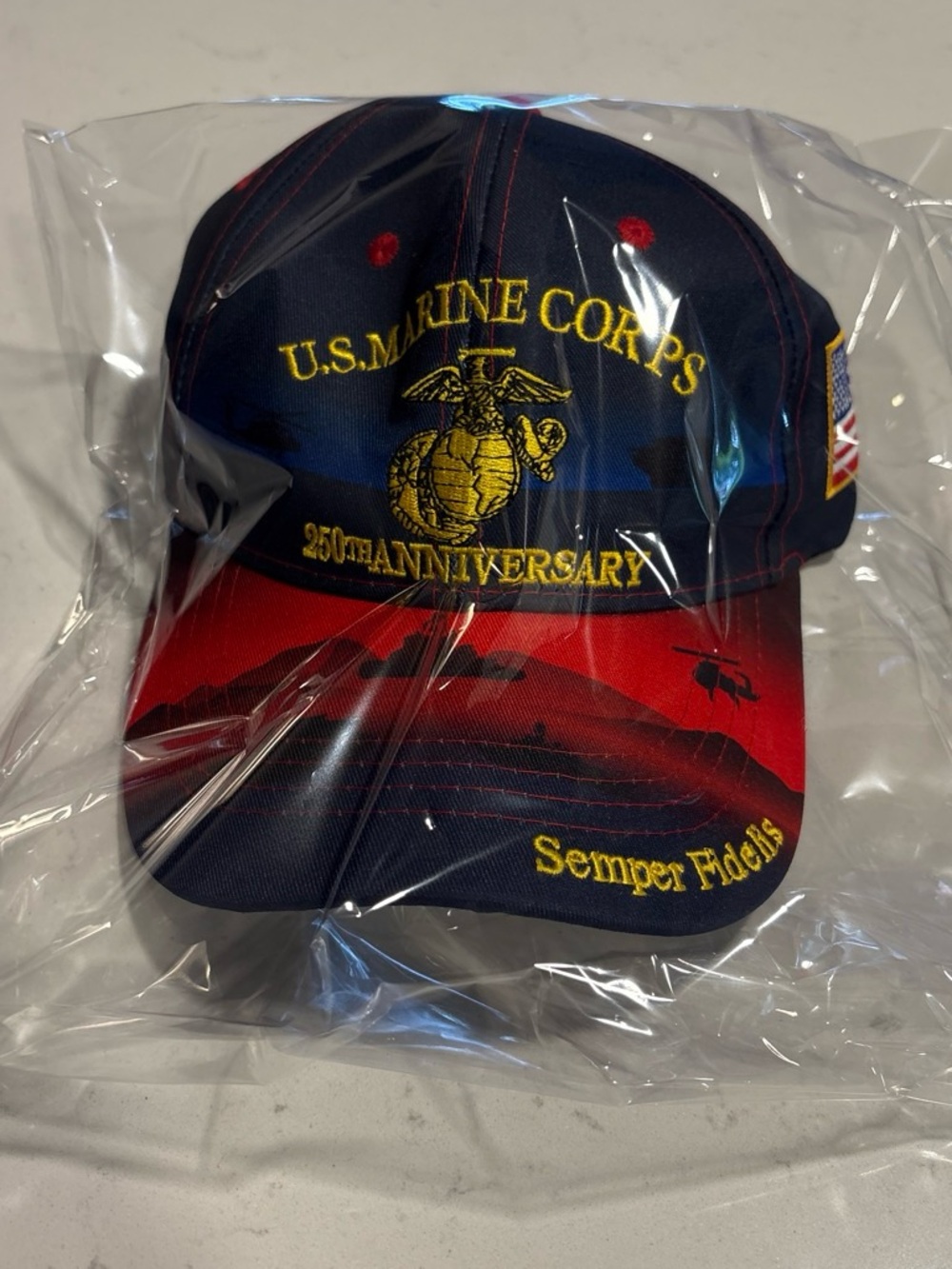 Source Unknown U.S. Marine Corps 250th Anniversary Navy Red Embroidered Cap